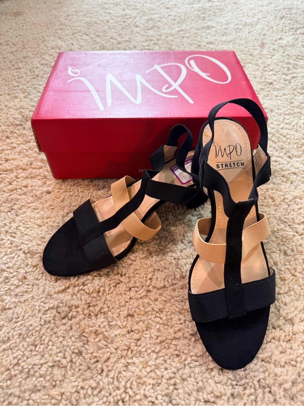 Impo Black & Tan Enid Stretch Block Heel Sandals (Women's Size 7.5M)
